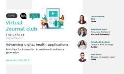 Virtual Journal Club discussion on “Advancing digital health applications” with Jennifer Goldsack, Ariel Dora Stern, Nirosha Lederer, and Smit Patel.